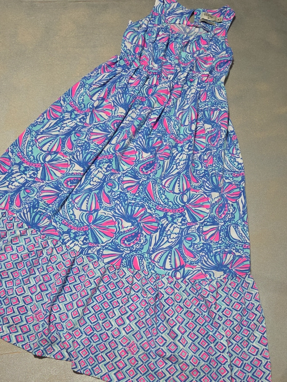 Lilly Pulitzer Blue, Pink & White Shell-Print Sleeveless Maxi Dress 20th Yr